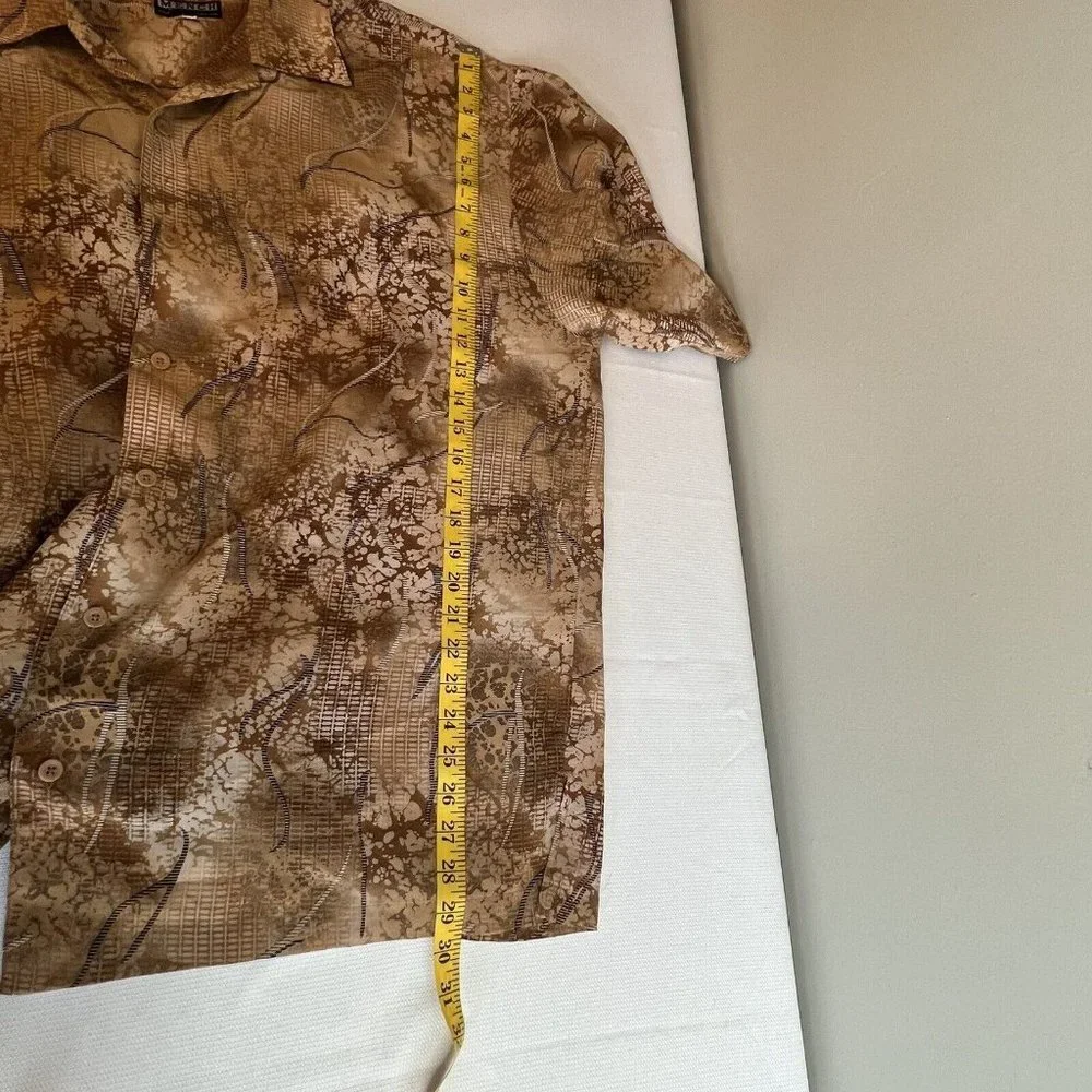 Mench Platinum Mens Short Sleeve Button Up Shirt Sz XXL Tan Brown Abstract - Picture 5 of 6